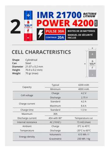 Accu IMR 21700 Power 4200mAh Vap Procell